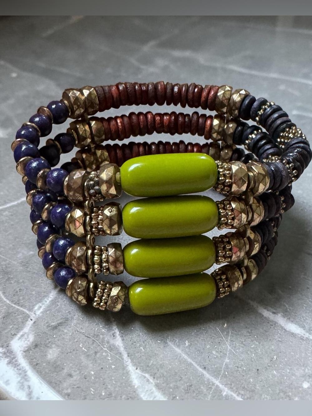 Vintage Green And Multicolor Bead Stretch Bracelet